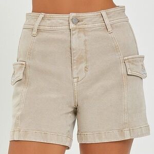 Risen Women's High-Rise Cargo Shorts in Beige